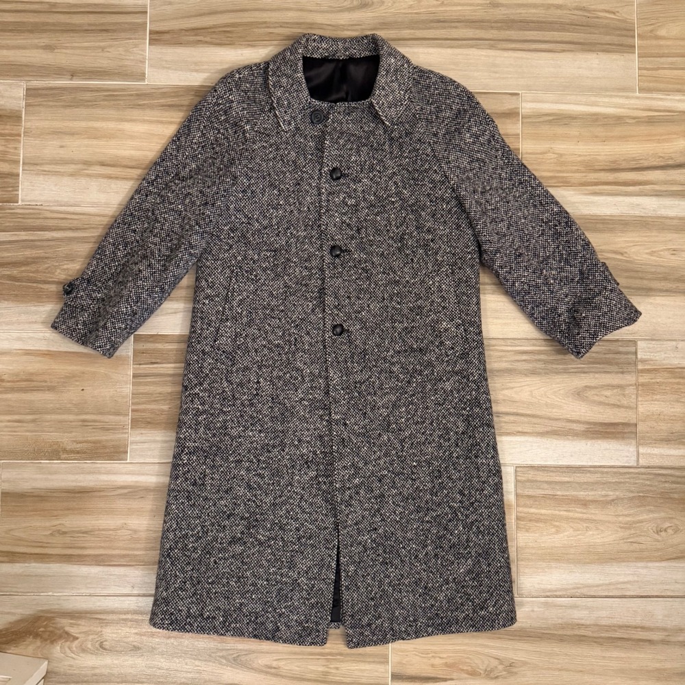 Christian Dior Jeune Homme Vintage Tweed Overcoat Black White Wool Blend USA